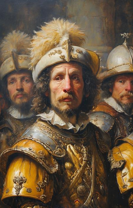 07988-1604656632-masterpiece,best quality,_lora_tbh135-sdxl_0.85_,Knights in Golden Armor,illustration,style of Rembrandt,oil painting,.png